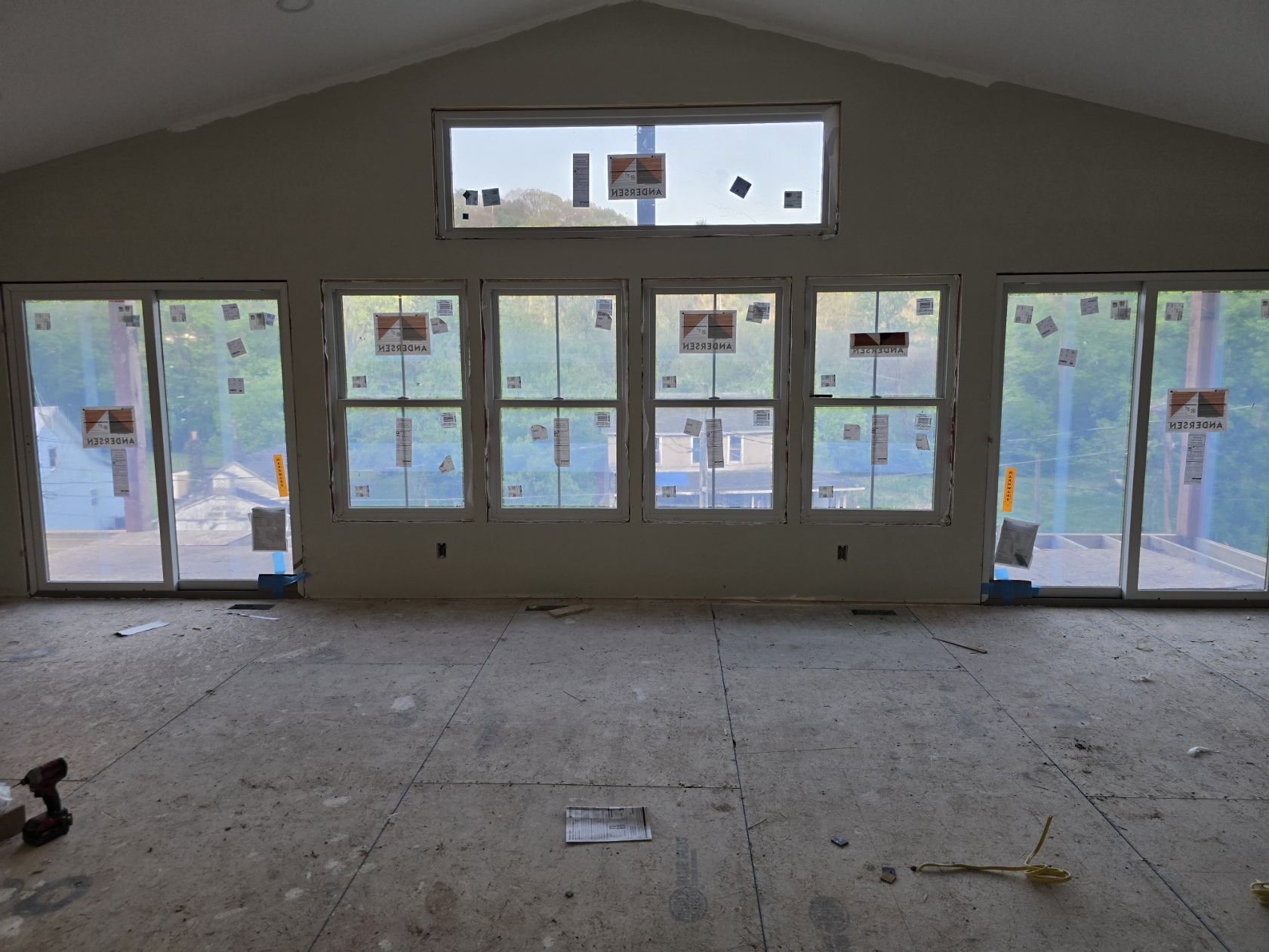 Large living room windows and sliding doors during home build in Glouster Ohio